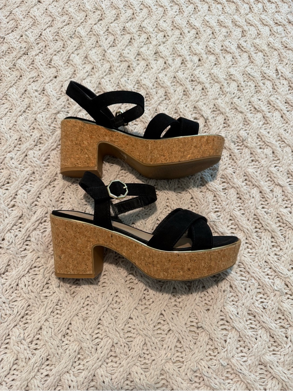 Evans Black Cork Platform Sandals with Ankle Strap Size 7